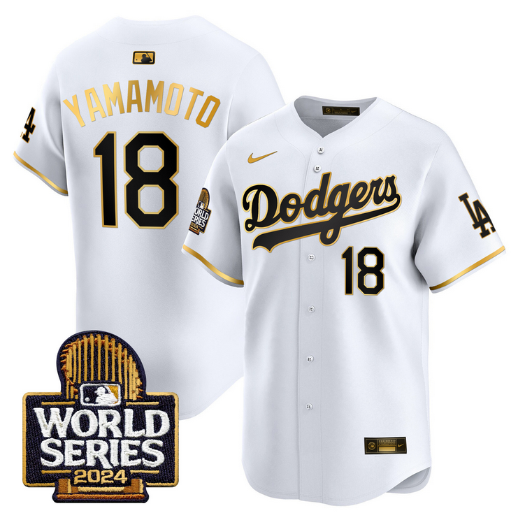 Men MLB Los Angeles Dodgers #18 Yamamoto white 2024 World Series Champions Patch Limited Jersey20241105